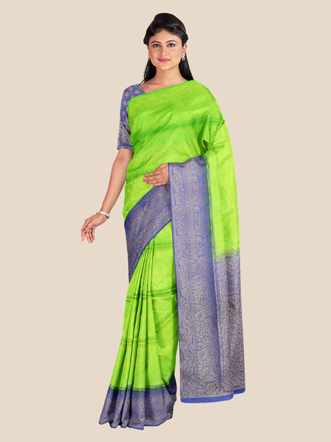 

KLM Fashion Mall Green & Blue Ethnic Motifs Zari Silk Blend Saree
