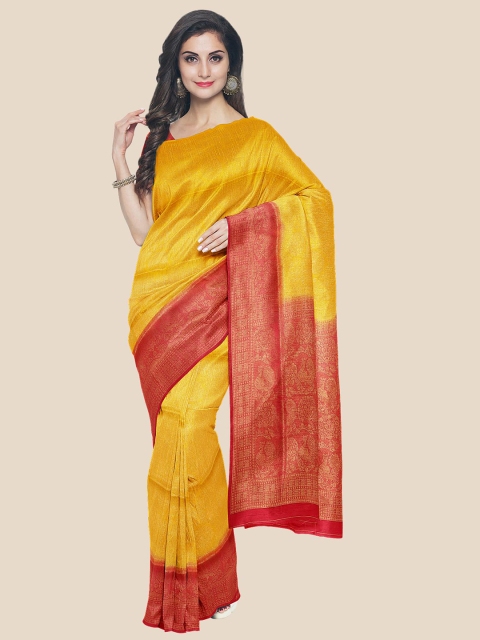 

KLM Fashion Mall Mustard & Red Woven Design Silk Blend Saree