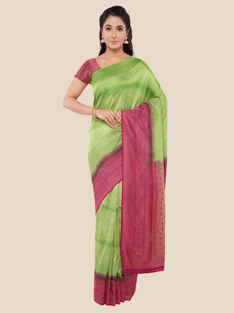 

KLM Fashion Mall Green & Pink Ethnic Motifs Zari Silk Blend Saree