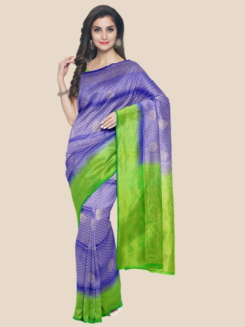

KLM Fashion Mall Blue & Green Ethnic Motifs Zari Silk Blend Saree