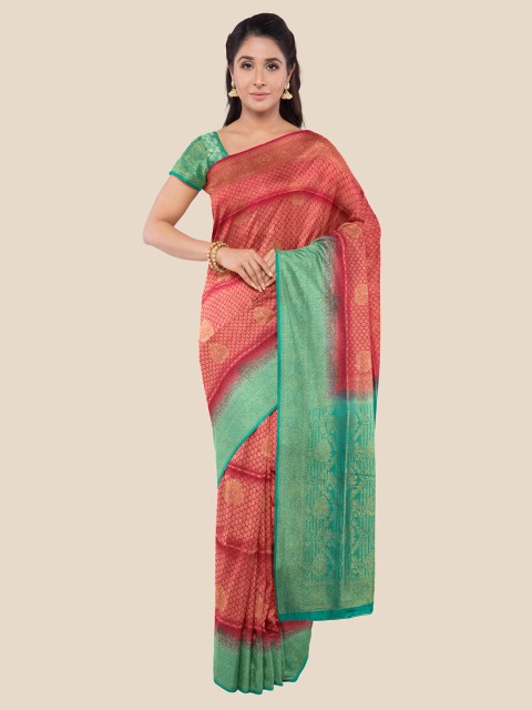 

KLM Fashion Mall Pink & Green Floral Zari Silk Blend Saree