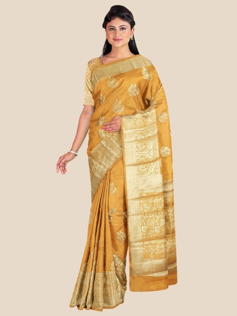 

KLM Fashion Mall Mustard & Gold-Toned Woven Design Zari Silk Blend Heavy Work Saree