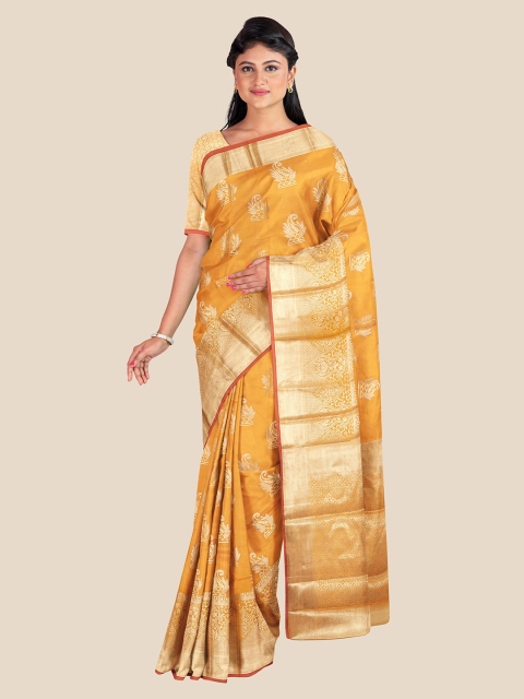 

KLM Fashion Mall Orange & Gold-Toned Ethnic Motifs Zari Silk Blend Saree
