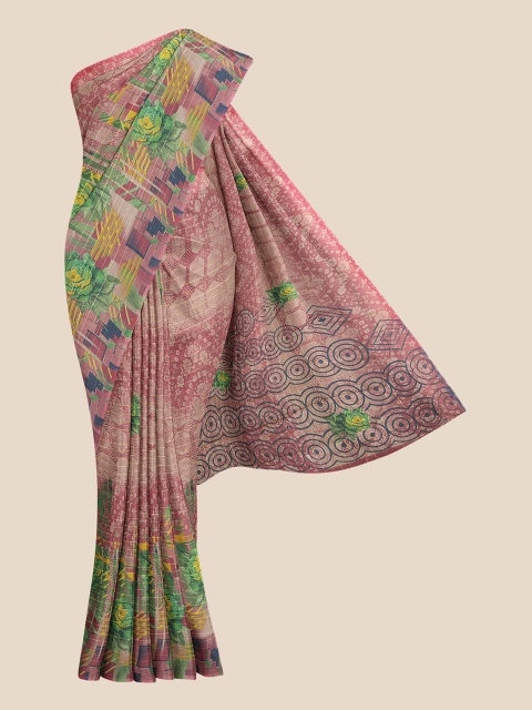 

KLM Fashion Mall Brown & Green Abstract Printed Pure Georgette Saree