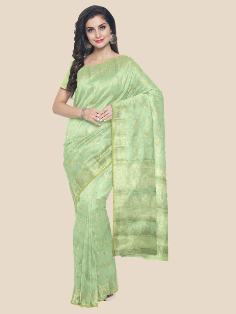 

KLM Fashion Mall Green & Gold-Toned Woven Design Zari Silk Blend Saree