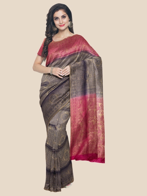 

KLM Fashion Mall Navy Blue & Magenta Woven Design Zari Silk Blend Banarasi Saree
