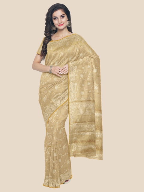 

KLM Fashion Mall Cream-Coloured & Gold-Toned Ethnic Motifs Zari Silk Blend Saree
