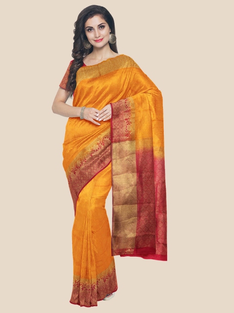 

KLM Fashion Mall Mustard & Magenta Floral Zari Banarasi Saree