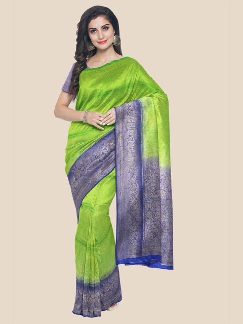 

KLM Fashion Mall Green & Blue Woven Design Silk Blend Banarasi Saree