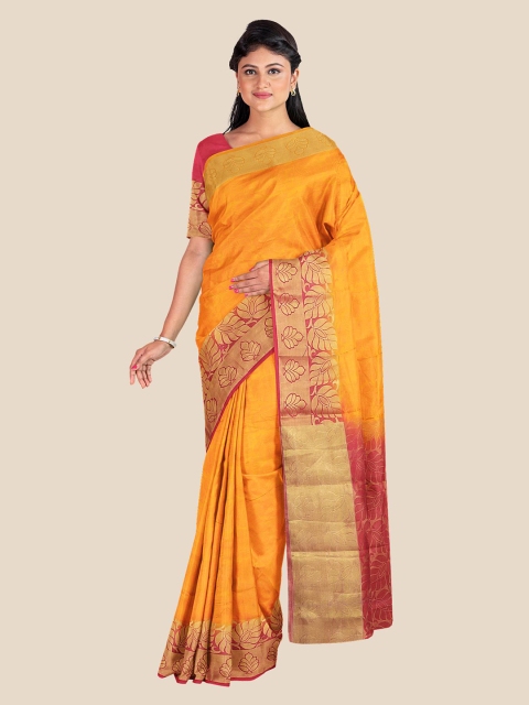 

KLM Fashion Mall Mustard & Pink Floral Zari Pashmina Saree