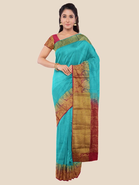 

KLM Fashion Mall Blue, Gold Toned & Red Ethnic Motifs Pashmina Banarasi Saree