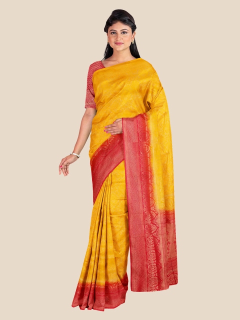 

KLM Fashion Mall Yellow & Red Woven Design Zari Silk Blend Saree