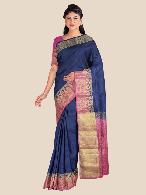 

KLM Fashion Mall Navy Blue & Pink Ethnic Motifs Woven Design Banarasi Saree