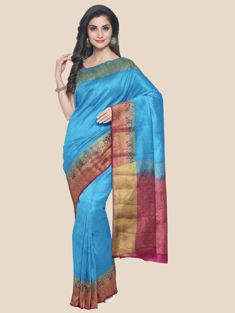 

KLM Fashion Mall Blue & Magenta Floral Zari Pashmina Saree