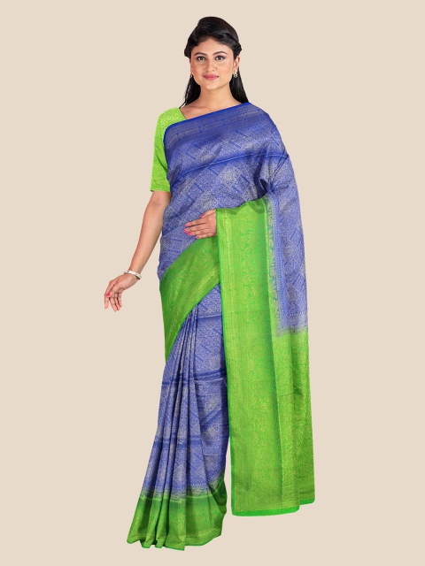 

KLM Fashion Mall Blue & Green Floral Woven Design Silk Blend Banarasi Saree