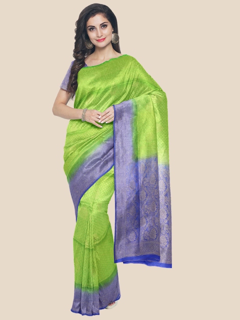 

KLM Fashion Mall Green & Blue Ethnic Motifs Woven Design Silk Blend Banarasi Saree