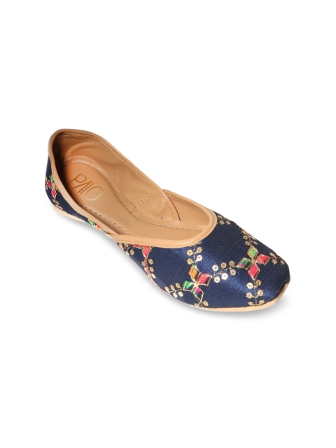 

PAIO Women Navy Blue Embellished Leather Ethnic Mojaris Flats