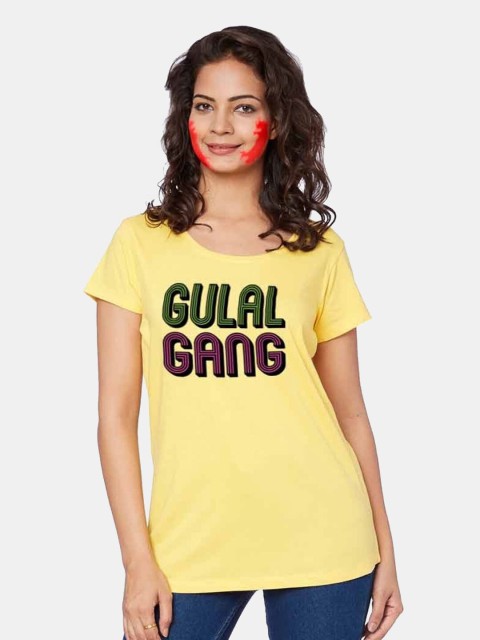 

BonOrganik Women Yellow Gulal Gang Printed T-shirt