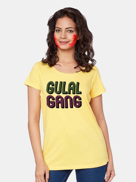 

BonOrganik Women Yellow V-Neck T-shirt