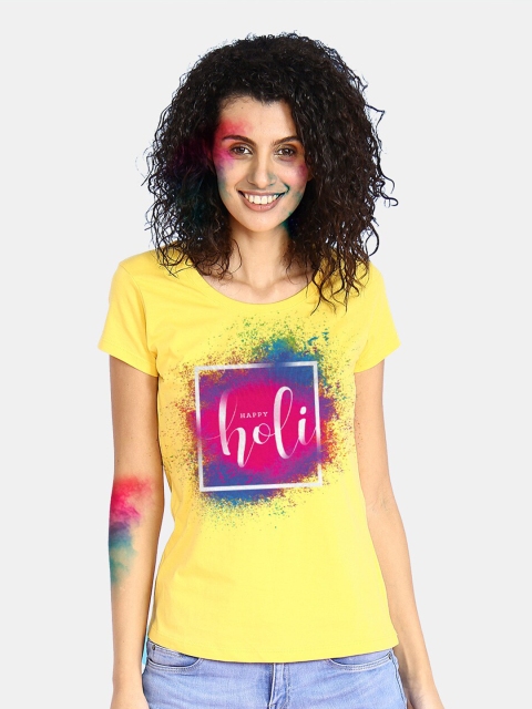 

BonOrganik Women Yellow V-Neck T-shirt