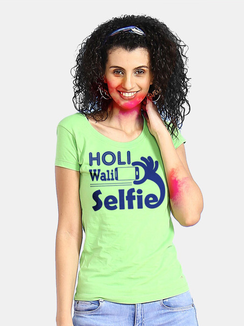 

BonOrganik Women Green Printed Applique T-shirt