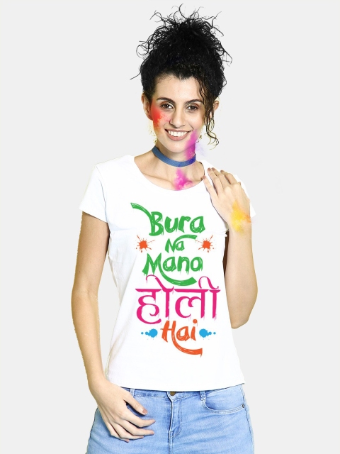 

BonOrganik Women White V-Neck Applique T-shirt