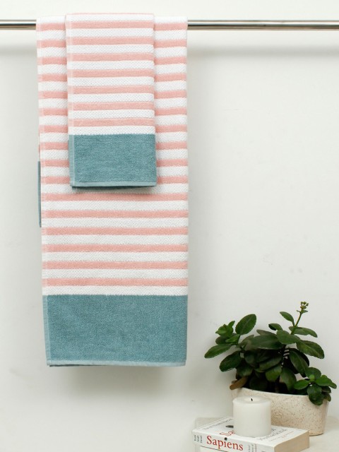 

AVI Living Set of 3 Blue & White Striped 500 GSM Pure Cotton Towel Set