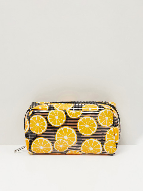 

max Women Yellow & Black Printed PVC Zip Closure Pouch Travel accessory