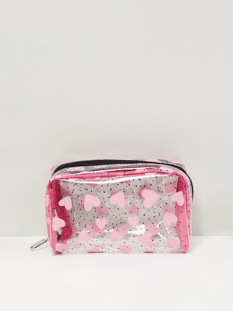 

Max Women Pink & Black Heart Printed Transparent Travel Pouch