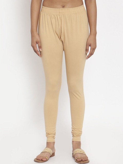 

MARC LOUIS Women Beige Solid Cotton Churidar-Length Leggings