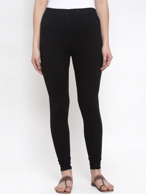 

MARC LOUIS Women Black Solid Cotton Churidar-Length Leggings