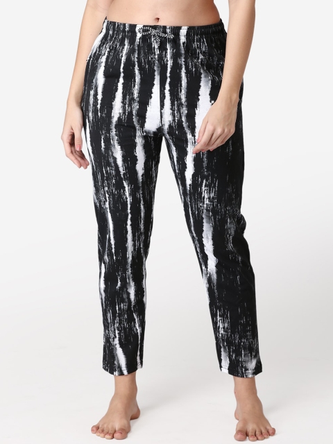 

ABELINO Women Black Printed Pure Cotton Lounge Pants