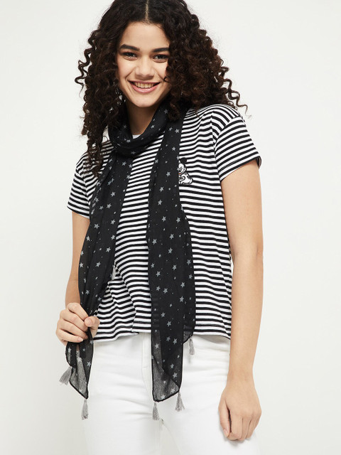 

max Women Black & White Star Printed Tasselled Scarf