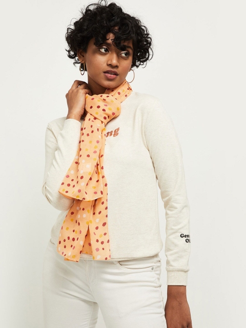 

max Women Peach-Coloured & White Printed Scarf