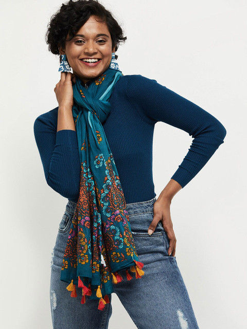 

max Women Blue & Orange Printed Scarf