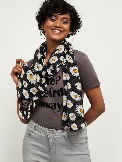 

max Women Black & White Floral Printed Scarf