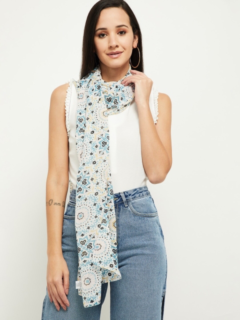 

max Women White & Blue Printed Scarf