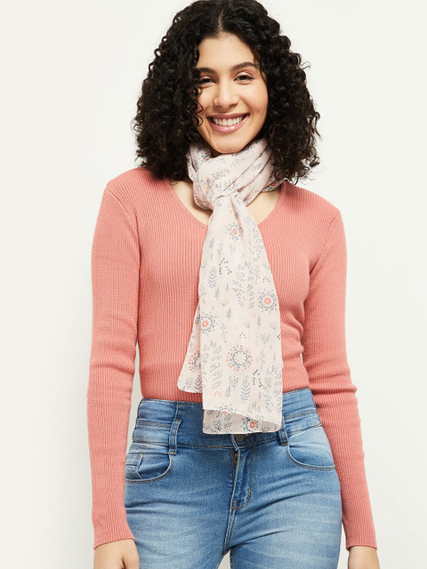 

max Women Pink & Grey Floral Printed Scarf