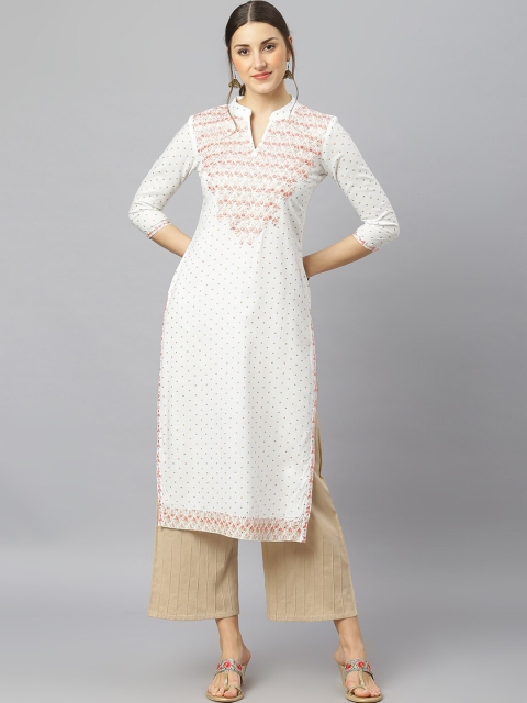 

FASHION DEPTH Women White Embroidered A-Line Kurta