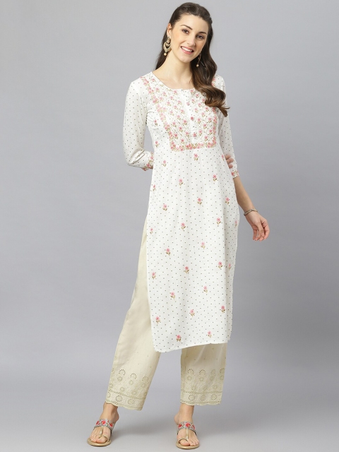 

FASHION DEPTH Women White Ethnic Motifs Embroidered Kurta