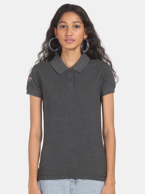 

U S Polo Assn Women Grey Polo Collar T-shirt