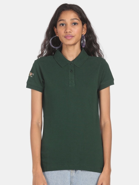 

U S Polo Assn Women Cotton Green Polo Collar T-shirt