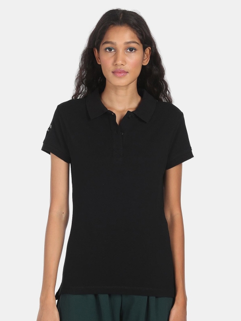 

U.S. Polo Assn. Women Black Solid Polo Collar T-shirt