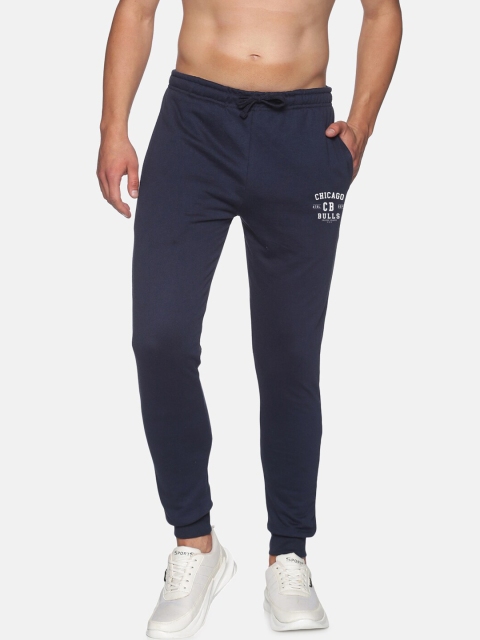 

MASH UNLIMITED Men Navy Blue & White Printed Regular Joggers