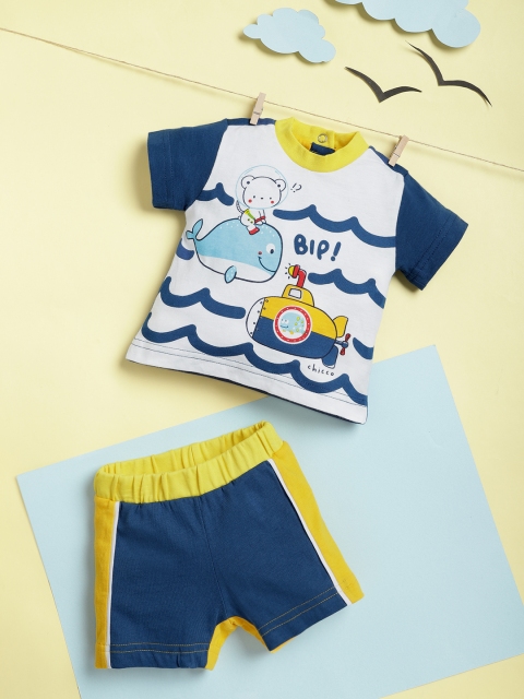 

Chicco Infant Boys White & Blue Pure Cotton Printed T-shirt & Colourblocked Shorts