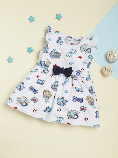 

Chicco Infant Girls White & Blue Printed A-Line Dress