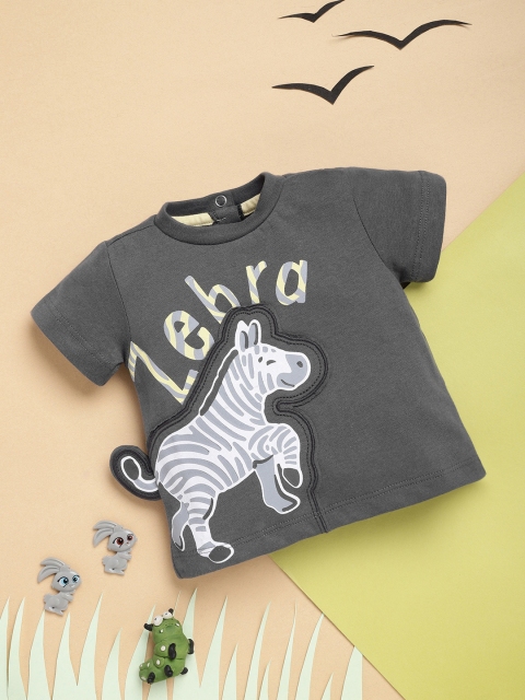 

Chicco Infant Boys Charcoal Grey & White Zebra Printed Pure Cotton T-shirt