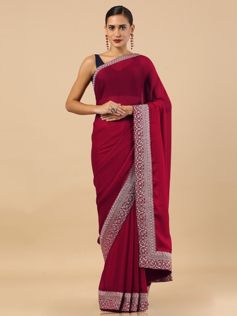 

Soch Maroon Solid Chiffon Saree With Embroidered Border