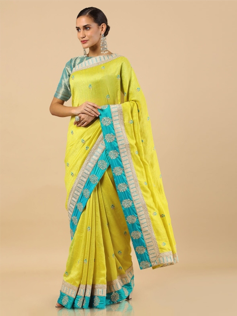 

Soch Light Green Embroidered Tussar Saree, Yellow