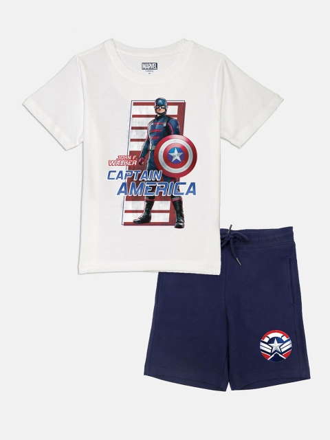 

YK Marvel Boys White & Navy Blue Captain America Printed Co-Ord Set